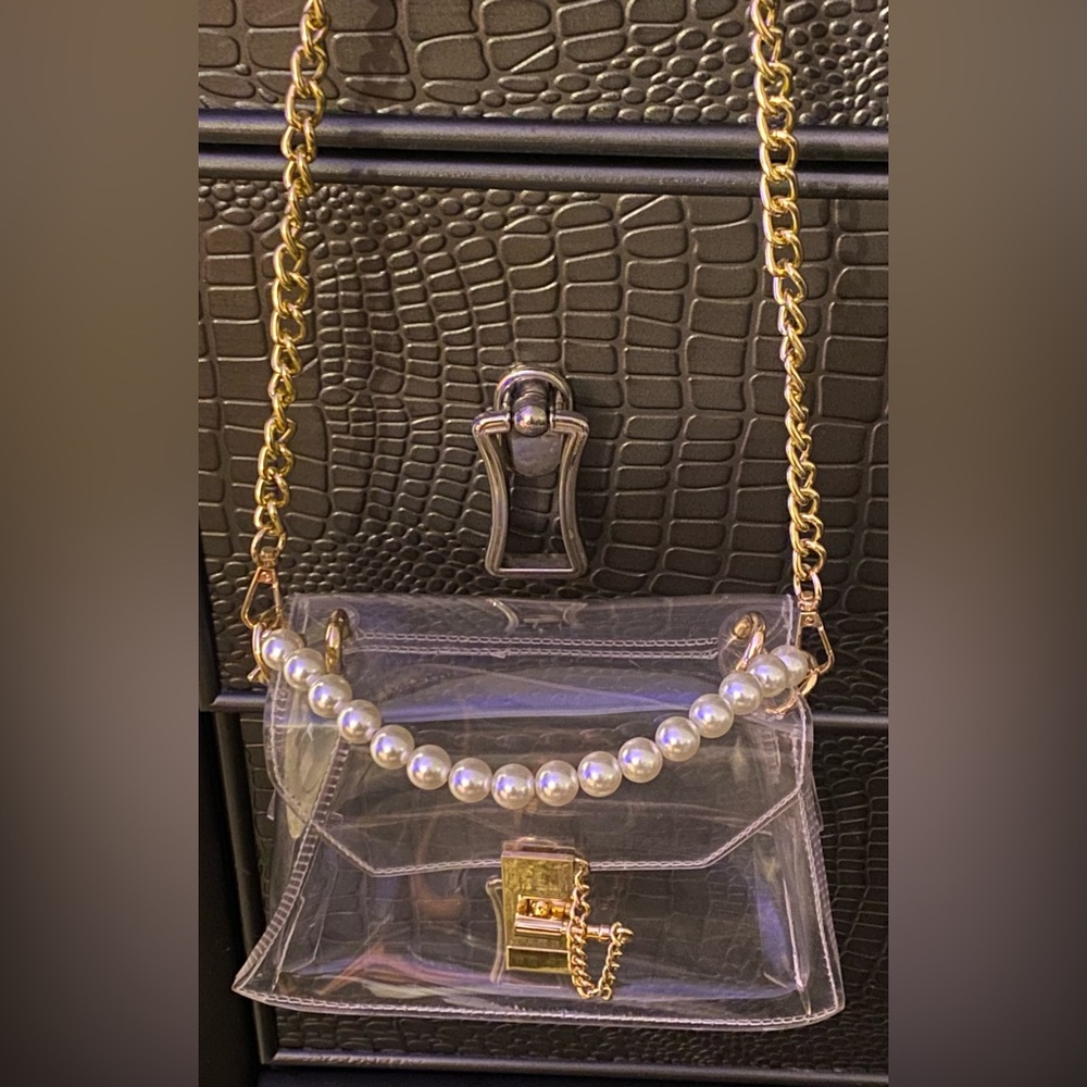 ✨ SHEIN Clear Mini Handbag w/ Pearl Handle & Gold Chain Strap | Small ✨
